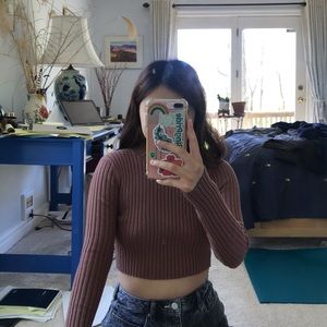 brown fitted cropped sweater